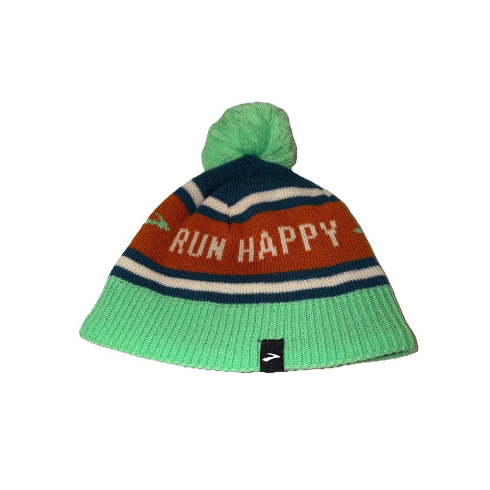 Brooks Run Happy Heritage Pom Pom Beanie DK‎ Ocean Unisex Running Apparel Hat